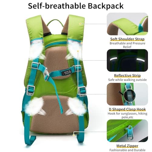 POWER KING Lightweight Hiking Backpack with Rainproof Cover 20L Foldable Travel Rucksack Bag for Women Men Outdoor Casual Daypack for Student, Fit for 14 inch Laptop (Grass Green, 20L) — view 4