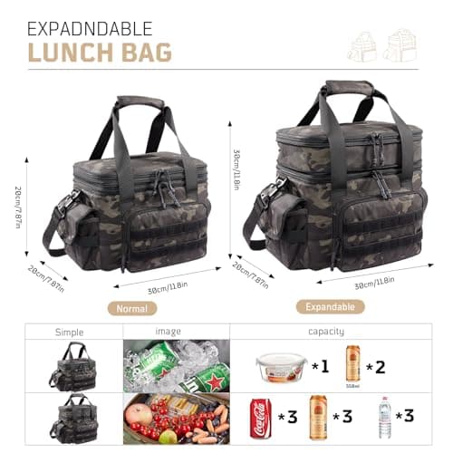 1TG Tactical Insulated Lunch Bag, Cooler Bag Thermal Food Delivery Bag Insulated Picnic Lunch Bag Foldable Cool Box for Work Travel Camping Picnic Beach, 18L-24L, Camo Black — view 6