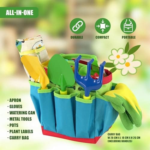 The Magic Toy Shop Kids Garden Tools Set – Complete Outdoor Play Kit with Watering Can, Shovel, Rake, Apron & Gloves – Ideal Gardening Toys for Toddlers & Forest School Equipment — view 2