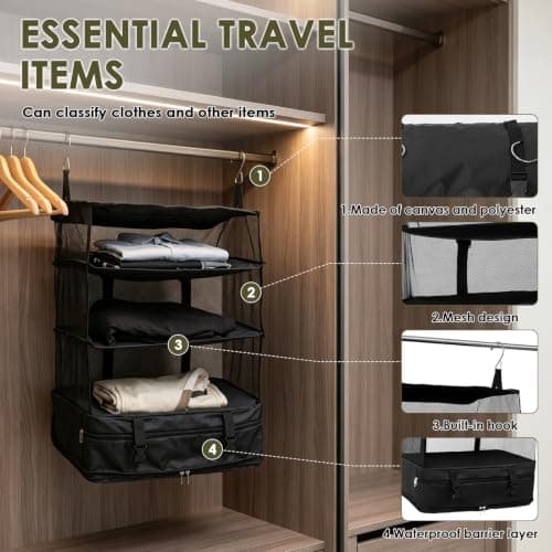 Foppla Packing Cubes & 3-Shelf Luggage Organizer, Collapsible Hanging Compression Mesh Storage Bag - Holds Clothes/Shoe/Toiletries/Makeup,Travel Essentials for Suitcase/Backpack/Road Trip/Vacation — view 5