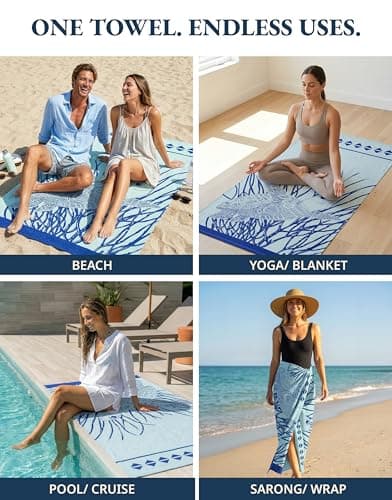 LANE LINEN Turkish Beach Towels Set of 6, Cotton Rich Oversized Beach Towel, Lightweight Beach essentials For Women, Large Pool Towel, Absorbent & Quick Dry, Sand Free Beach Towel, 39"x71" - Aqua — view 6