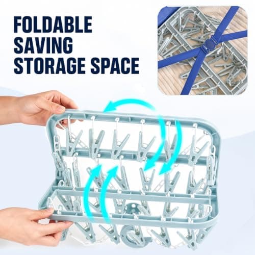 Lightista Clothes Drying Hanger with 32 Clothes Pegs & 360° Rotatable Hook, Multi-purpose Foldable Drip-Dry Sock Rack for Washing Line, Plastic Peg Hanger for Socks, Underwear, Bras, Baby Clothes — view 4