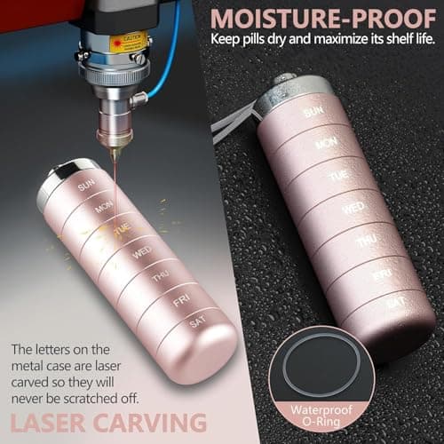 Mossime Metal Pill Organiser 7 Day: Stackable, Waterproof, Travel, Pink — view 2