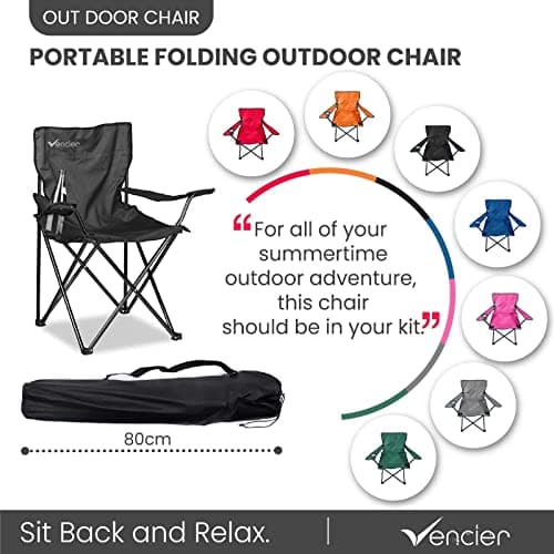 Vencier Folding Camping Chair – Outdoor Portable Garden Chair, Lightweight Design Lounger Seat with Cup Holder – Ideal for Summer to go Beach, Sun Bathing, Fishing, Parties, Trips and BBQs (Grey) — view 3