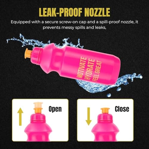 HOMESHOPA Squeeze Sports Plastic Water Bottle, 1 Pack Pink Non-Toxic Pull Top Wide Mouth Opener, Durable Leak Proof Drinking Bottle For Running, Gym, Fitness, Yoga, Outdoors and Camping — view 3