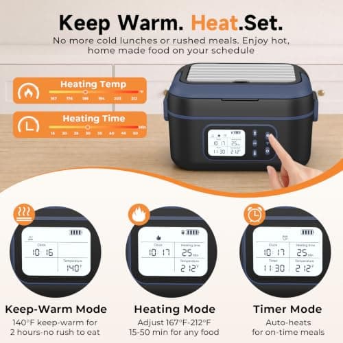 FYY Cordless Electric Lunch Box for Adults with APP Control, 27000mAh Battery Powered, 1.5L Portable Timer & Leak-Proof Warmer, Smart for Men Work Travel Truck (Black) — view 4