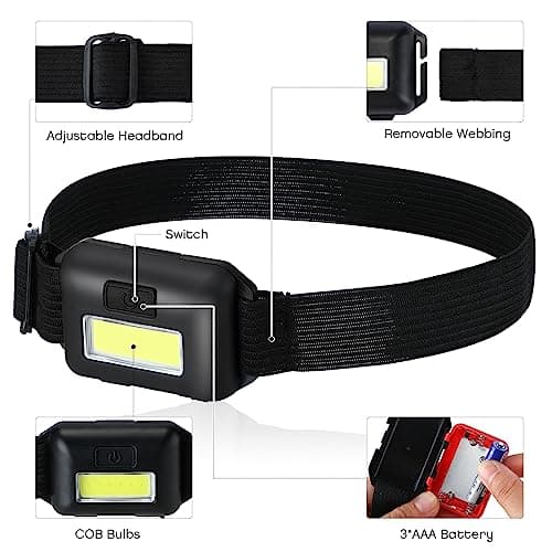 Kittmip 48 Pack LED Headlamp Flashlight Bright Waterproof Head Lamp Torch Cob Flood Head Light Bulk 800 lumens with 3 Modes 144 AAA Batteries for Adult Kids Running Camping Night Survival, 4 Colors — view 3