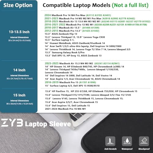 ZYB Laptop Sleeve 14 Inch, Waterproof Shockproof 14 Inch Laptop Case for 14" Notebook Lenovo Thinkpad IdeaPad, MacBook Air 15.3 2026-2023 M5 M4 M3 M2, 14" HP Dell Acer Chromebook Mac Pro 15-Black — view 2