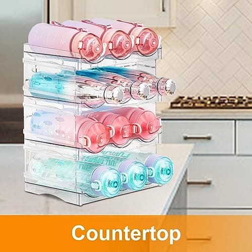 YOOTUKL Water Bottle Organizer Stackable Kitchen Pantry Organization and Storage Shelf Plastic Water Bottle Holder for Fridge Kitchen Cabinet Wine (2 Pack(6 Bottles)) — view 6