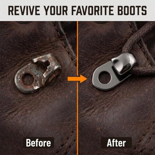 Shentu Boot Lace Hooks Shoelace Buckles, 20 Set Heavy Duty Hiking Repair Kit, Dark Grey Metal Eyelets with Double Sided Rivet Caps for Walking Climbing Outdoor Work Shoes Fabric Fasteners Metal — view 5