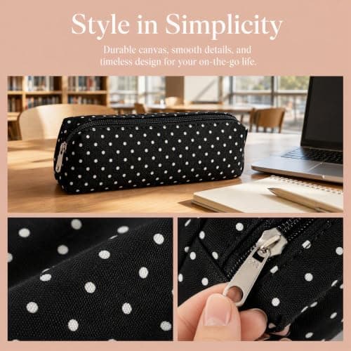 Polka Dot Multi Compartment Pencil Case, Canvas Stationery Storage Pouch — view 6