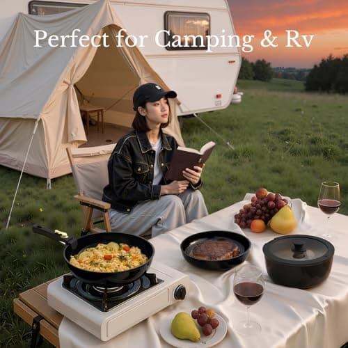 OUBRL Pots and Pans Set Non Stick, Ceramic Cookware Set Detachable/Removable Handles, RV Camping Kitchen Cooking Set, Dishwasher/Oven/Fridge Safe, Induction, Space Saving (Black-Gold, 5 Piece) — view 2