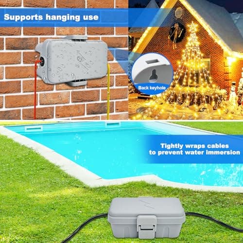 Hrensaw Small Weatherproof Electrical Connection Box(Inner 5.5 x 3 x 2.2inch),Outdoor Electrical Box,Waterproof Extension Cord Covers for Plug, Extension Cables, Holiday Lights,Grey — view 5