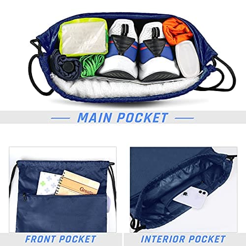 CHEPULA Drawstring Gym Bag, Large Sports Backpack String Swim Drawstring PE Bags for Women Men, Travel Beach School Bag with Waterproof (navy blue) — view 3