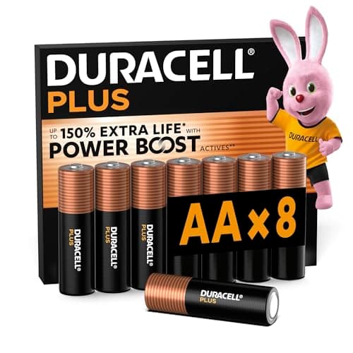 DURACELL Plus AA Batteries (8 Pack) – Alkaline Batteries 1.5V – Up to 150% Extra Life with POWER BOOST Actives– Reliability For Everyday Devices – 0% Plastic Packaging – 10-Year Storage - MN1500