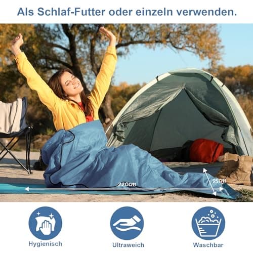 LSTRAGY Sleeping Bag Liner with Pillow Slot,Portable Lightweight Sleeping Bag Liners with Two Way Zippers,220x95cm Travel Sheet for Backpacking, Hostels, Huts Camping Essentials(Blue — view 5