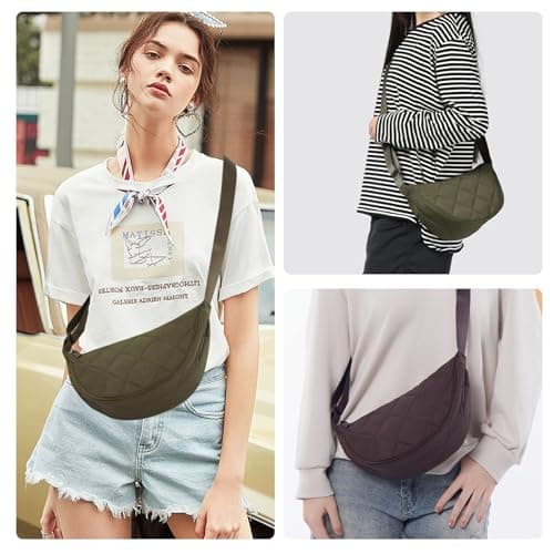 GoPaw Crescent Bag Women Crossbody, Nylon Crescent Bag for Women, Half Moon Womens Crossbody Bags with Adjustable Strap, Solid Color Dumpling Bags Portable Crescent Purse for Daily Use (Cream) — view 2