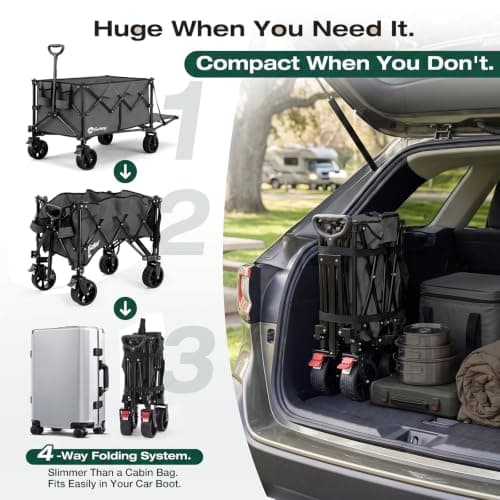 Sekey Festival Trolley with Expandable Tailgate - 350-500L, 440LB Heavy Duty Folding Camping Wagon, Brake, All-Terrain Wheels, Patented 4-Way Folding & One-Click Adjustable Handle, Beach Cart - Grey — view 4