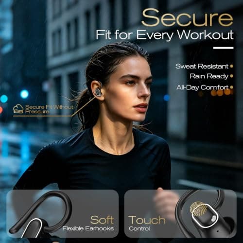 Wireless Earbuds Sports with EarHooks, HiFi Stereo Bluetooth 5.4 Headphones — view 2