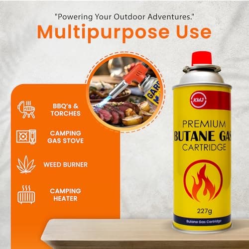 KMJ 8 Pack Butane Gas Canister– Premium Gas Canister for Camping Stove- Adjustable Camping Gas Canisters- Weed Burner Butane Gas - Camping Gas Canister for Cooking, BBQ etc (8 Pack) — view 3