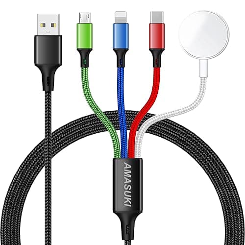Upgraded Multi Charger for Apple Watch Magnetic Charging Cable iWatch Charger Nylon Braided USB C/L/Micro Compatible with iWatch Series 11-1/iPhone 17-12/Galaxy Android-4FT for Camping Travel Flight