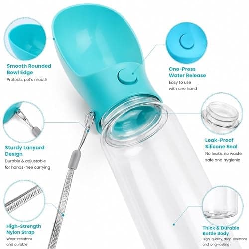 Dog Water Bottle, 350ml Spring Green Leak Proof Portable Dog Travel Water Bottle, 2-in-1 Dispenser & Dog Bowl, for Walking Hiking Camping, Food Grade Puppy Water Fountain for Outdoor Pets — view 5