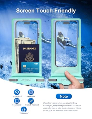 wellhouse Waterproof Phone Pouch, Waterproof Phone Case for iPhone 15 14 13 12 Pro Max XS Samsung, IPX8 3D Cellphone Dry Bag Beach Essentials -Crystal Mint 1 Pack 8.0" — view 3