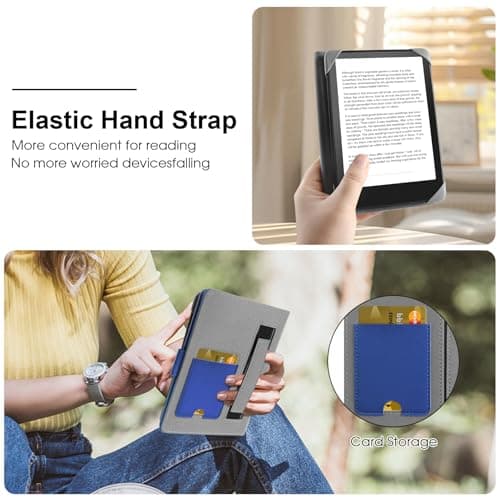 HoYiXi Universal Case for 6-6.8 inch E-Book Reader Compatible with 6.8" Kindle Paperwhite/6" All-new Kindle 2022&2019/Kobo Clara HD/Kobo Clara 2E,6" EReader Protective cover Built-in pocket,blue — view 6