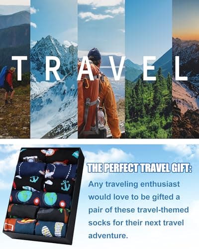 Eurzom 6 Pairs Funny Travel Socks for Men I'd Rather Be Traveling Gift Novelty Men's Travel Crew Socks for Travel Lovers and Travelers, Multi-color, One Size — view 6