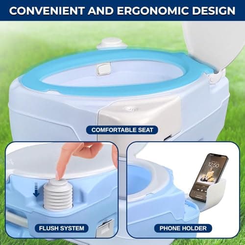 SereneLife Outdoor Camping Toilet, Portable Toilet, Comfortable Flushable for Adults, Travel, Compost, Porta Potty Loo, Detachable Waste Tank & Phone Holder, 15L — view 3