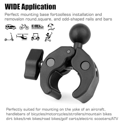 GEPULY 1''/25mm Ball Clamp Mount Compatible with Handlebar Rail 20-50mm in Diameter, Fit for RAM Mounts B Size 1Inch Ball Double Socket Arm Round/Square/Odd-Shaped Bar Bike Motorcycle Phone Holder — view 5