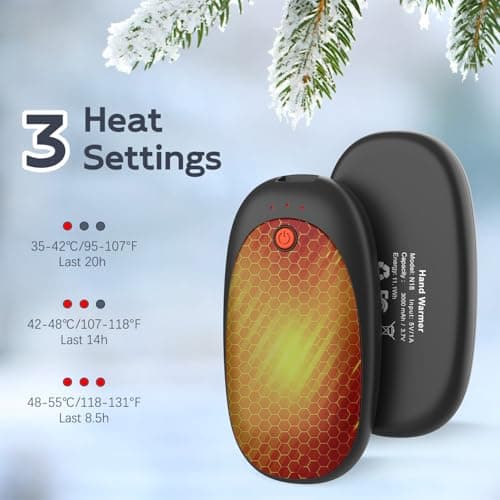 Mezeic Rechargeable Hand Warmers 2 Pack, 6000mAh Electric Hand Warmer Pocket Magnetic Heater Christmas Winter Warm Gifts for Outdoor Golf Hiking Camping, Gloves Fitting, Travel Essentials - Black — view 4