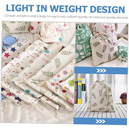 WEKADRIN 6Pcs Printed Cotton Linen Drawstring Pouches Storage Bags for Travel Clothes Underwear Organization Small Medium Large Lightweight Packing Sacks for Home Dorm Party — view 2