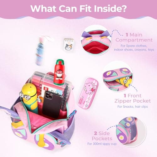 PROTAURI Kids Backpack for Girls 11L Aged 3-6, Butterfly — view 5