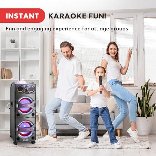 Pyle Portable PA System, Active PA- Speakers, PA Systems- With Wireless Microphone, DJ- Bluetooth Speaker, 2000W Karaoke - Outdoor Speaker System With Lights, USB Input SD Card/AUX/RCA/FM/Radio — view 5