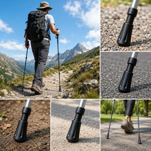 Denipry 6Pcs Heavy Duty Walking Stick Tips, 11mm Universal Reinforced Anti-Slip Replacement Rubber Buffer Caps for Hiking Poles, Trekking Poles, Walking Canes & Nordic Walking Sticks — view 5