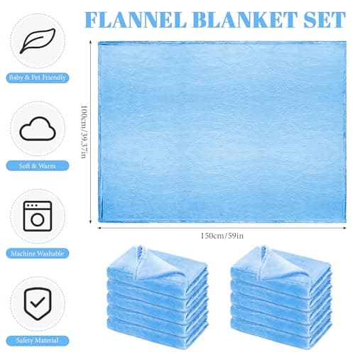 10 Pack Nursery Cot Blankets, 100 x 150 cm Blue Soft Flannel Nap Blankets — view 2