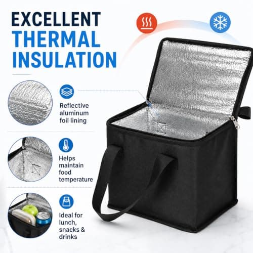 Small Cooler Bag, Cooler Bag Small, Ice Box For FoodTravel Fit For Office Meals & Picnic, Black Non-Woven Insulated Ice Bag For Food Travel, Compact 21 x 17 x 14 cm Aluminum Foil Travel Cool Box — view 3