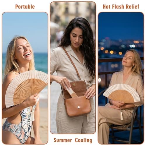 Nogeqi Handheld Folding Fan, Portable Bamboo Hand Fans for Women Foldable, Decorative Chinese Fan for Hot Flashes, Summer Cooling, Dancing Wedding Church Performance (White) — view 5