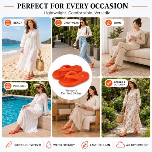 A2Z Women EVA Flip Flops Lightweight - Slider LDS 1304 Orange 3/4 UK — view 3