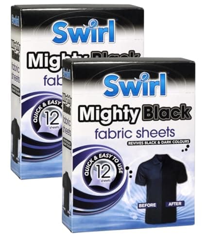 Swirl Mighty White Stain Remover 12 sheets Powerful Laundry Sheets for Brightening Whites and Color Run Prevention (2 Packs) (Mighty Black)