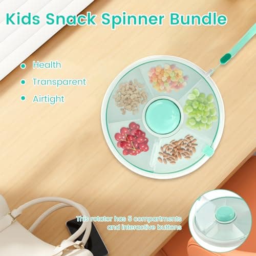 Kids Snack Spinner Toddler Spinner Snack Box with 5 Compartments and Lid Portable Spinners Reusable Kids Container Serving Tray for Fruit, Candy, Nuts, Desserts (Mint Green) — view 6