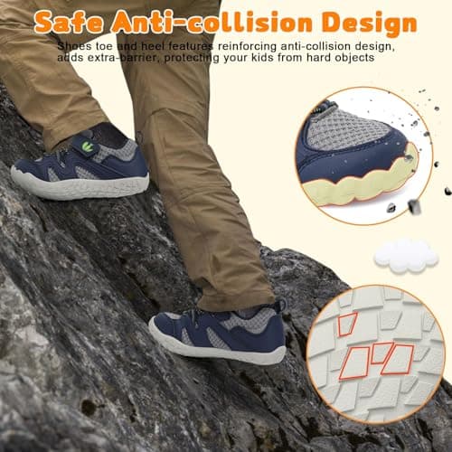 JOINFREE Kids Walking Shoes Girls Boys Barefoot Sneakers Toddler Non-Slip Hiking Shoe Tennis Sneaker Grey Green 13 UK Child — view 2