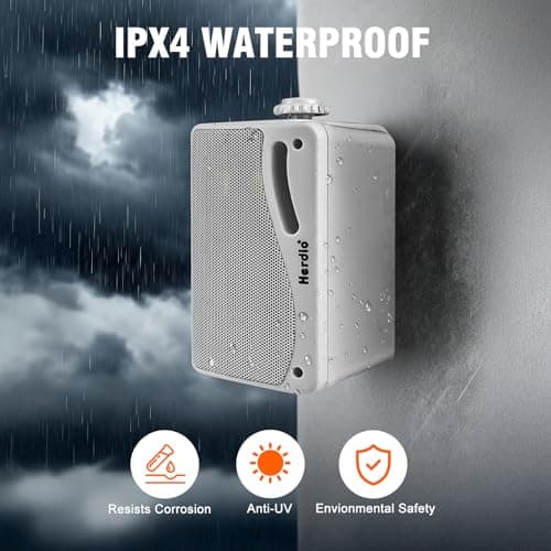 Herdio 3.5 Inch 400 Watts Bluetooth Outdoor Speakers Wired Waterproof Powerful Bass Wall Mount Speakers for Home Patio Garden Porch Indoor Deck,4-Pack White — view 5