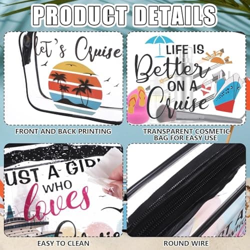 4 Pcs Cruise Vacation Cosmetic Bags Clear Makeup Bag Toiletry Bag PVC Beach Bag Pouch Cruise Themed Travel Organizer Bag Zipper Pouch Cruising Lover Gift Cruise Ship Essentials for Women — view 3