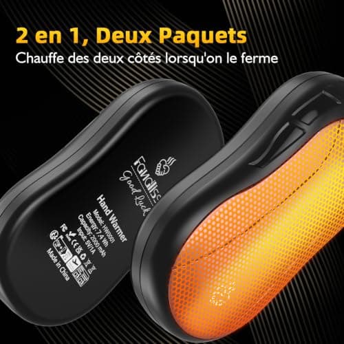 FANDLISS Rechargeable Hand Warmers,2‑Pack,3 Heat Levels Pocket Heater,Black — view 2