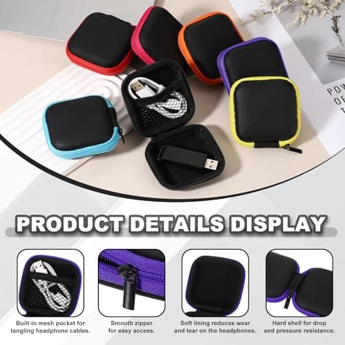 sourcing map Earphone Case EVA Hard Shell Zipper Bags 75x35x75mm Purple 2Ps — view 3