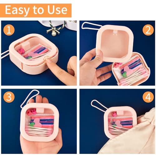 AIMIXUN 2 PCS Hair Tie Organizer Portable Qtip Holder Jewelry Crafts Holder Travel Dispenser Small Stackable Storage Box for Cotton Pads Swabs, Hairpins, Candy, Earrings 1 White+1 Pink (With Stickers) — view 5