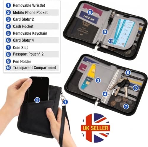Passport Holder Travel Wallet for 2 Passports, RFID Blocking, Black Grey BG — view 2