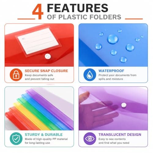A4 Plastic Wallets 7 PCS Waterproof, Document Folders with Button Storage — view 3